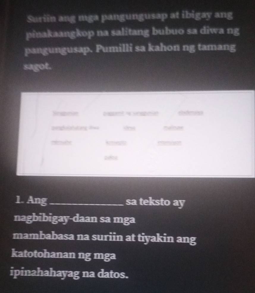 Solved: Suriin ang mga pangungusap at ibigay ang pinakaangkop na ...