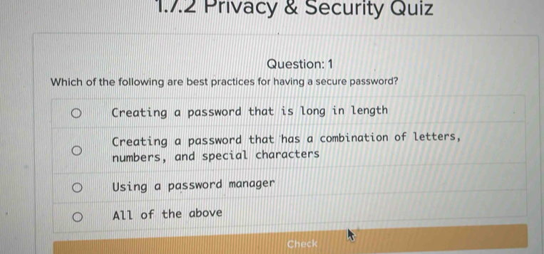 Solved: Privacy & Security Quiz Question: 1 Which of the following are ...