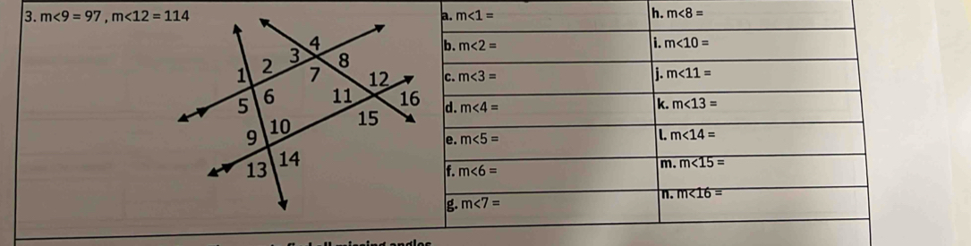 m<9=97,m<12=114 m∠ 8=