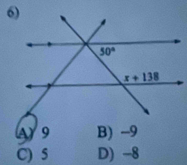 Ay9 B) -9
C) 5 D) -8