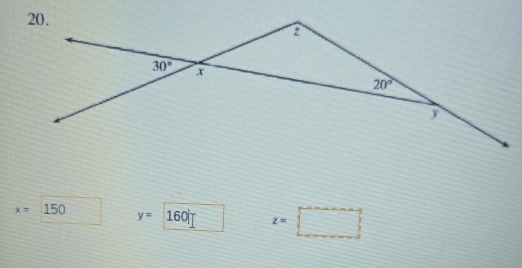 x= ^circ  150 y= ^circ  160 z=□