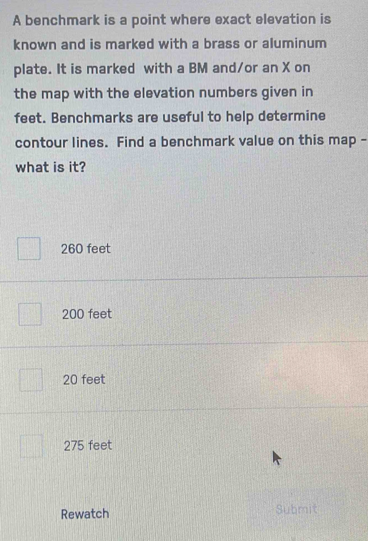 Solved: A benchmark is a point where exact elevation is known and is ...