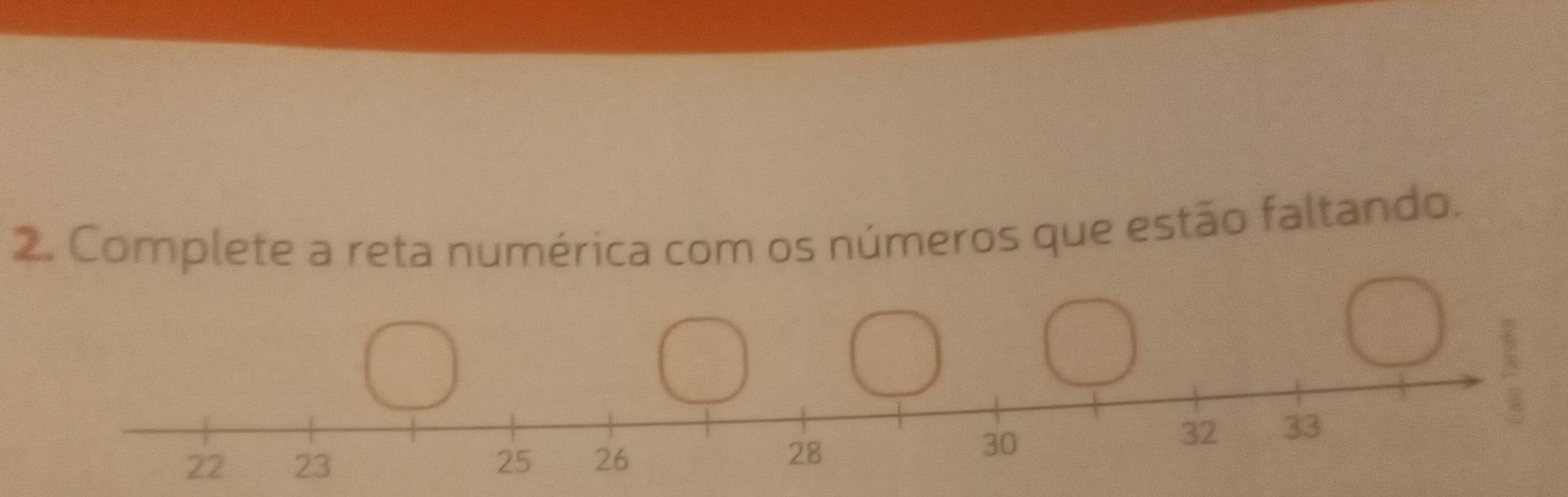 Complete a reta numérica com os números que estão faltando.