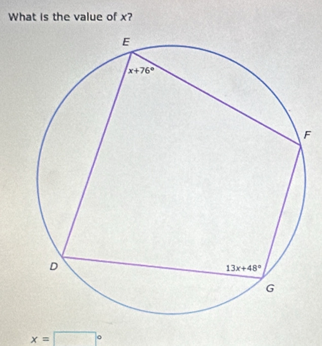 What is the value of x?
F
x=□°