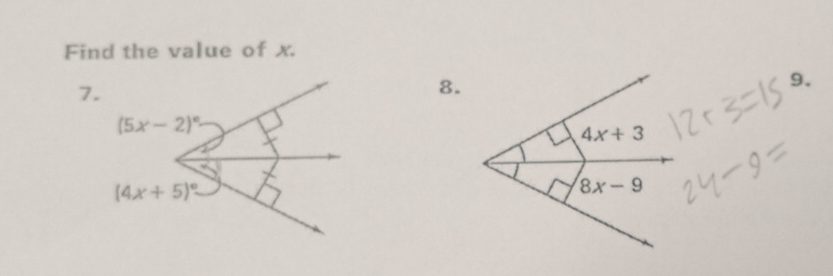 Find the value of x.
7.
8.
9.