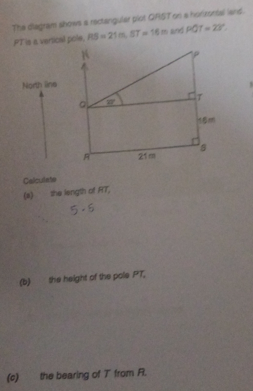 Solved: The diagram shows a rectangular plot QRST on a horizontal land ...