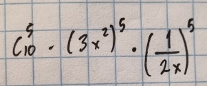 C^5_10· (3x^2)^5· ( 1/2x )^5