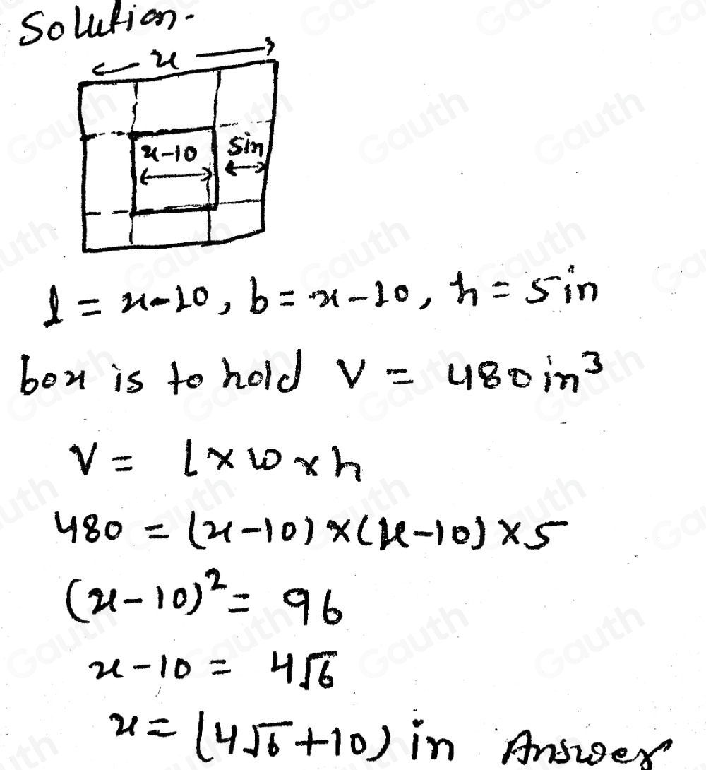 Solved: Making a box. The volume of a box is given by the equation V ...