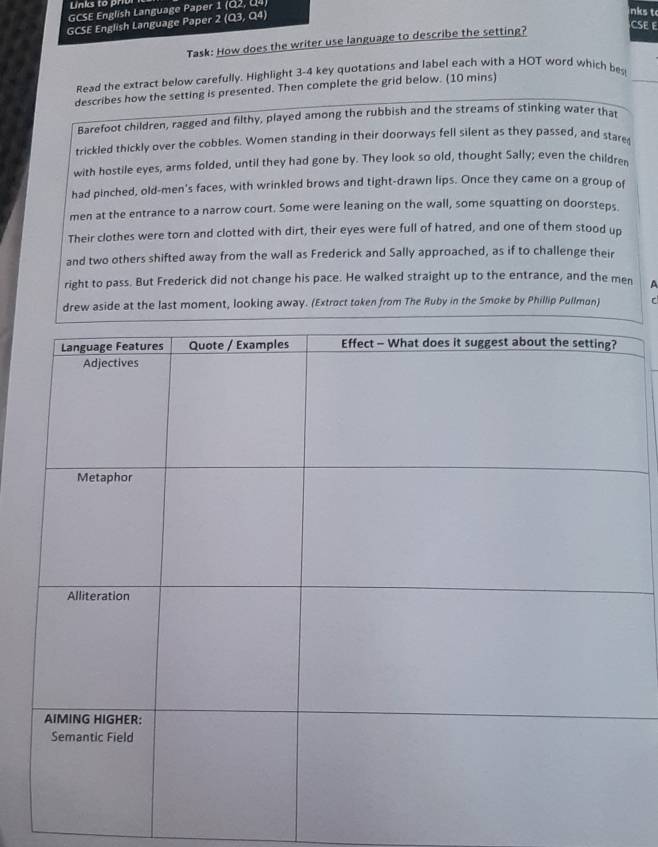 Solved: Links to pro GCSE English Language Paper 1 (O2, C4) GCSE ...