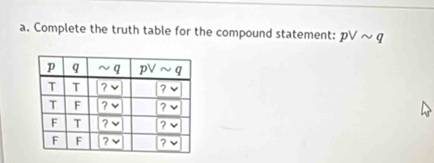 Complete the truth table for the compound statement: pvee sim q