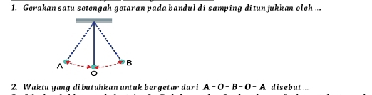 Gerakan satu setengah getaran pada bandul di samping ditun jukkan oleh ...
A B
2. Waktu yang di butuhkan untuk bergetar dari A · O-B-C 0- A disebut ....