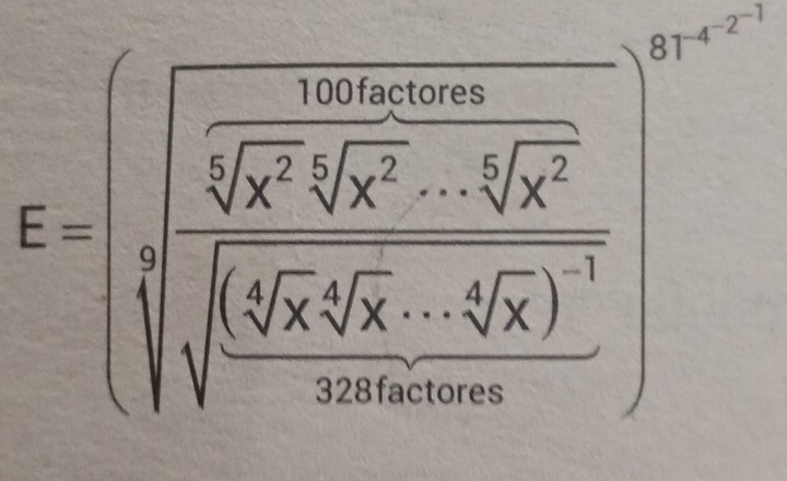 E=()beginarrayl frac (25^2yz sqrt[4](sqrt [4]x) sqrt[4]((yz^2· sqrt [4]x^2)sqrt[4](x^2)sqrt[4](frac 10x^2y)x^3end(pmatrix)^(1endarray) endarray.  endarray.