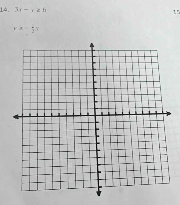 3x-y≥ 6
15
y≥ - 1/2 x