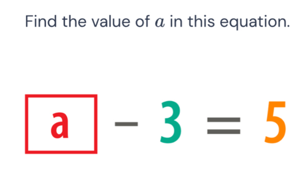 Find the value of α in this equation. 
a -3=5