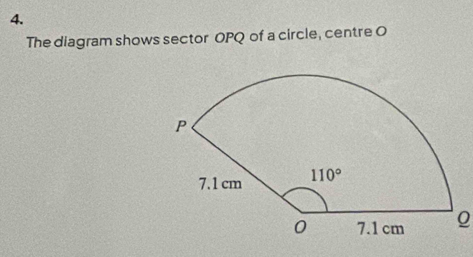 The diagram shows sector OPQ of a circle, centre O
Q