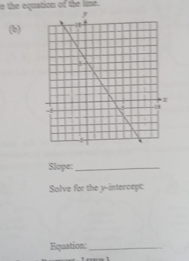 the equation of the lime. 
(b) 
Slope:_ 
Solve for the y-intercept: 
Equation:_