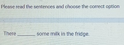 Please read the sentences and choose the correct option 
There _some milk in the fridge.