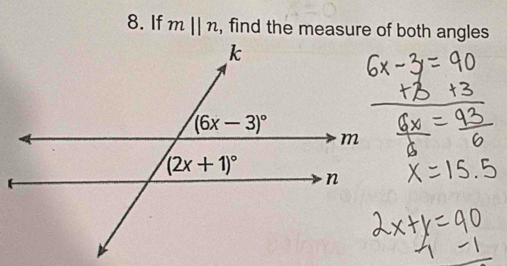 If mparallel n , find the measure of both angles