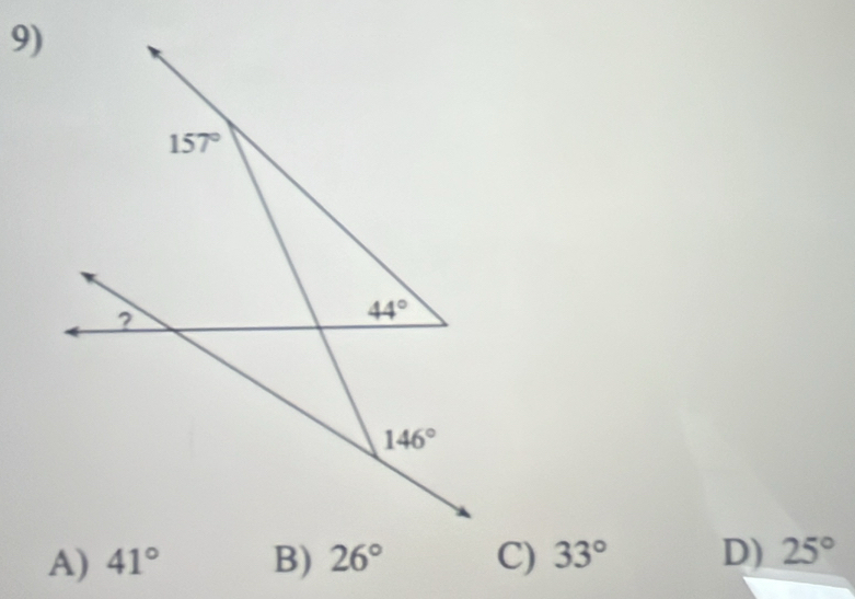 A) 41° B) 26° C) 33° D) 25°