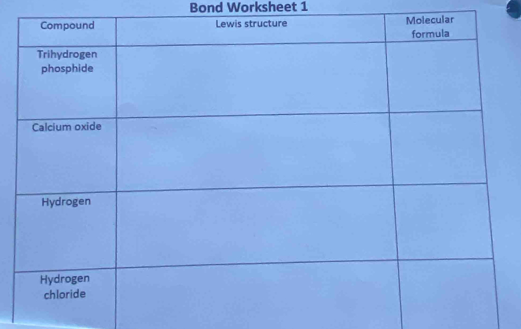 Bond Worksheet 1