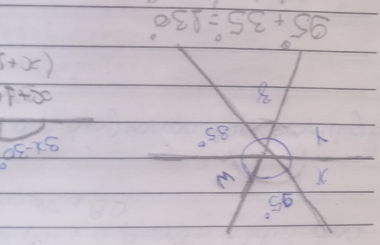 95°
X
Y
35°
3x-30°
3
x+1
(x+1
95°+35°=130°