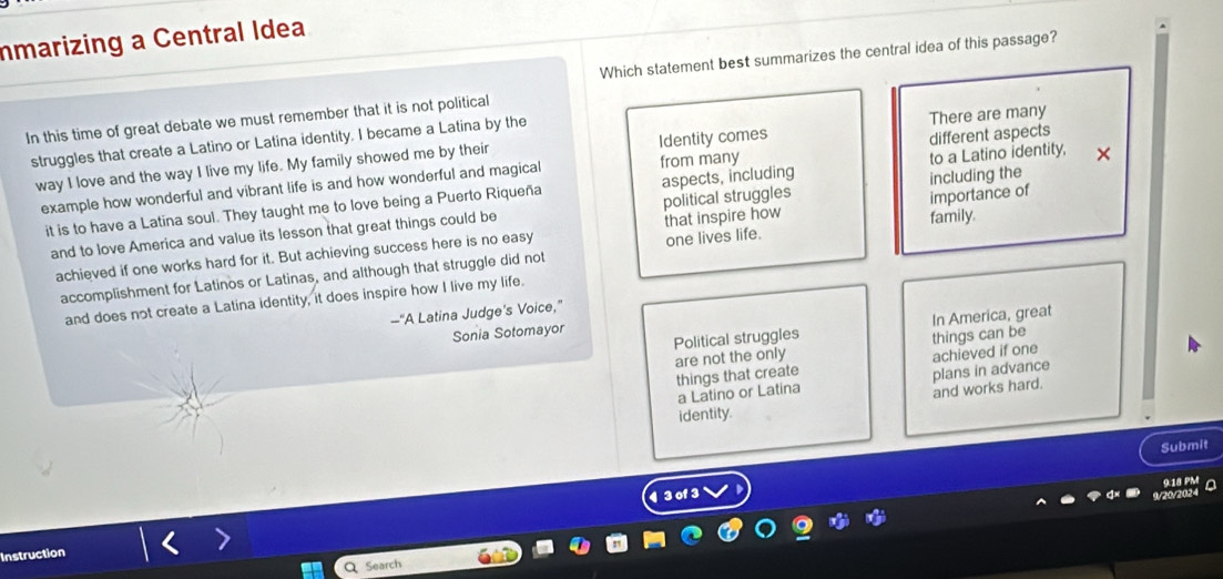 Solved: nmarizing a Central Idea Which statement best summarizes the ...