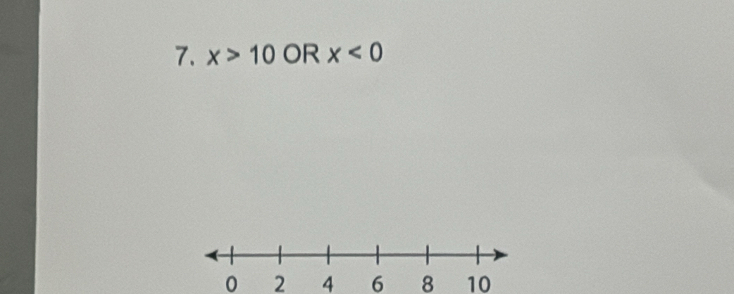 x>10 OR x<0</tex>
0 2 4 6 8 10