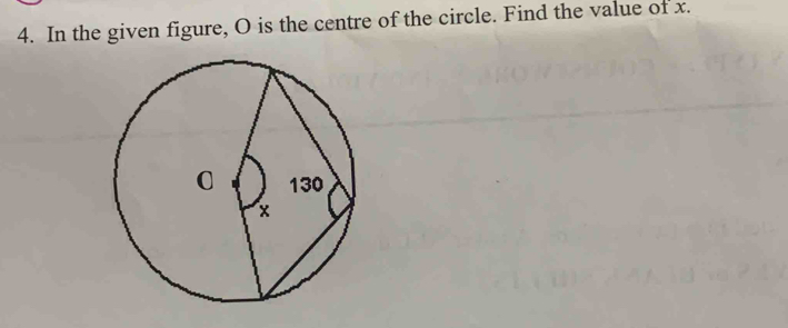 In the given figure, O is the centre of the circle. Find the value of x.