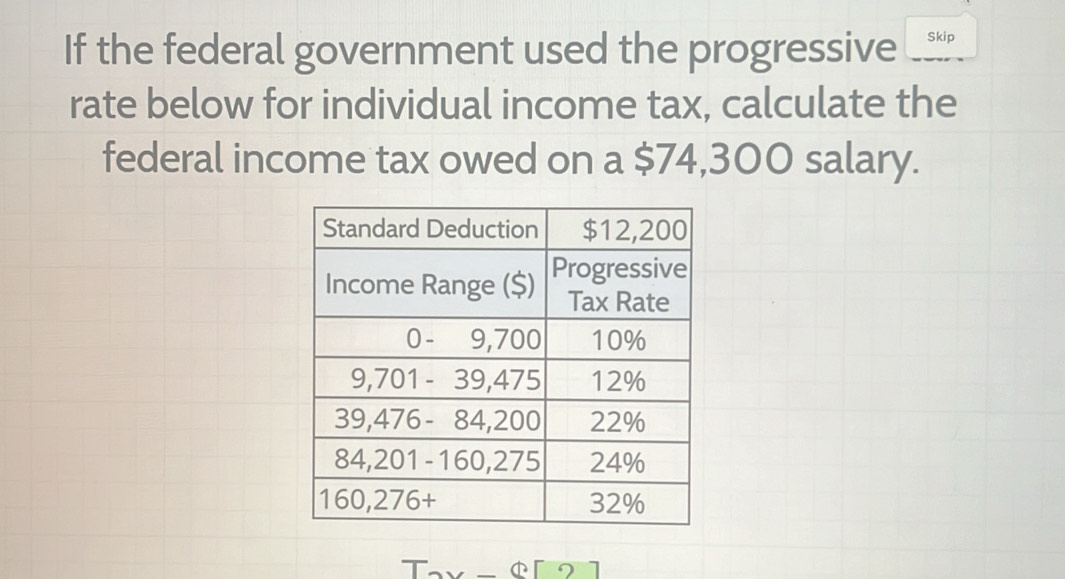 Solved: If the federal government used the progressive Skip rate below ...