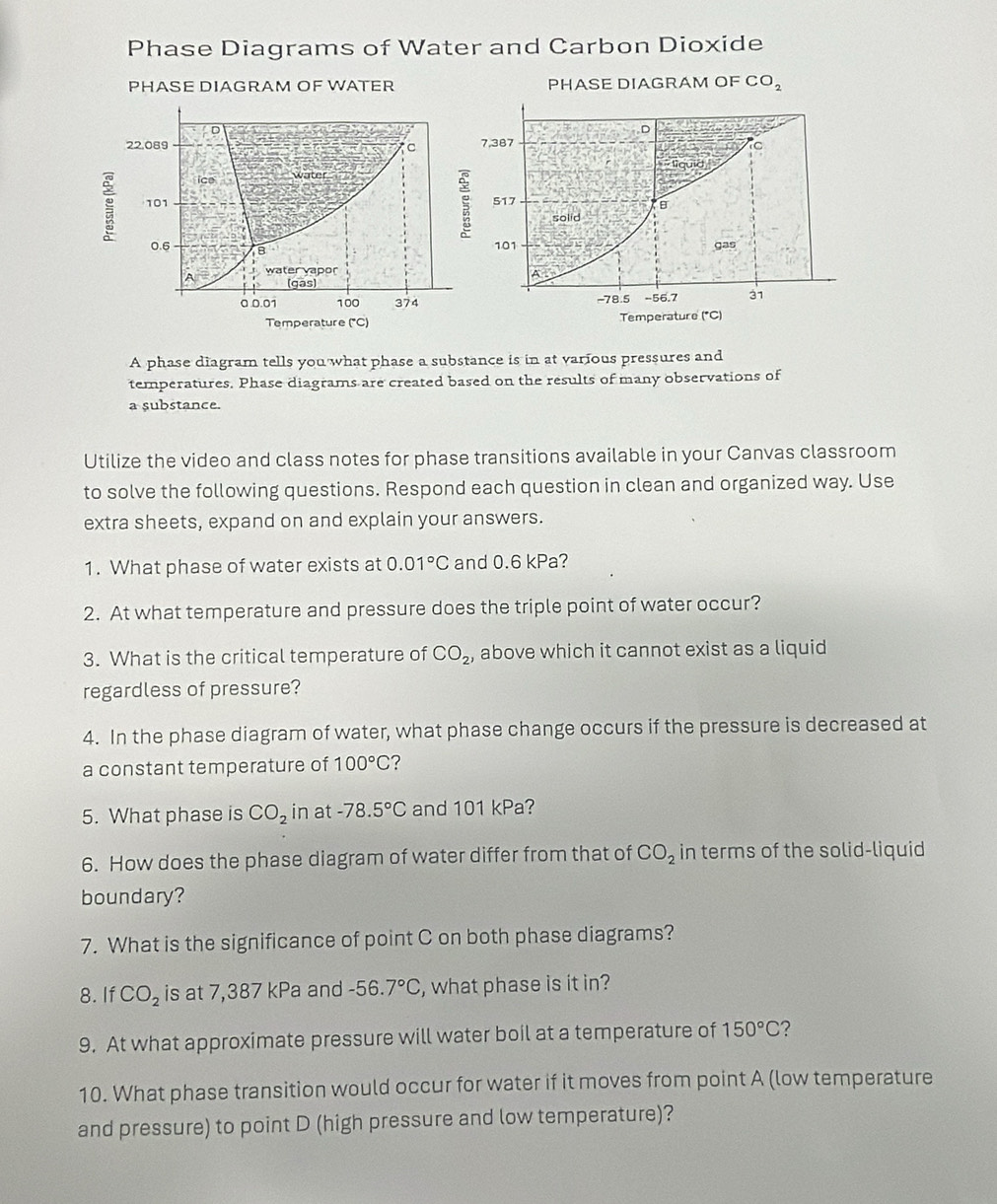 Solved: Phase Diagrams of Water and Carbon Dioxide PHASE DIAGRAM OF ...