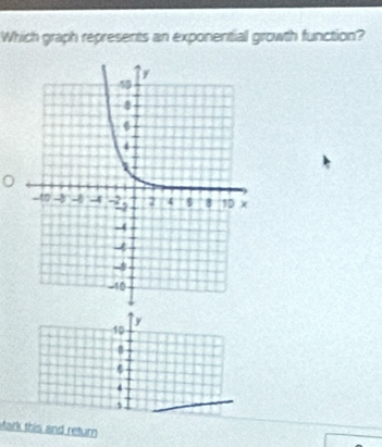 Which graph represents an exponential growth function?
y
10
4
, 
Mark this and return