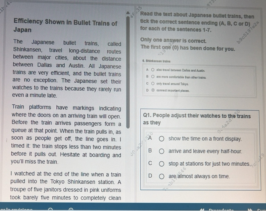 Risolto:Read the text about Japanese bullet trains, then tick the ...