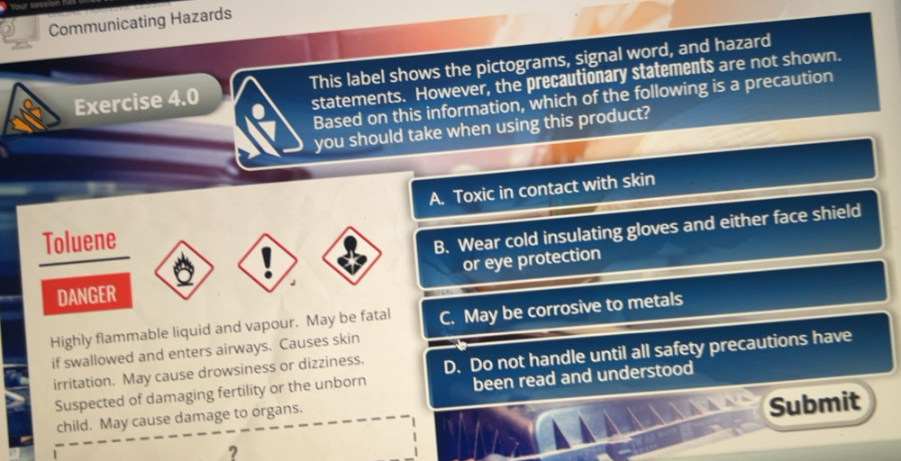 Solved: Communicating Hazards Exercise 4.0 This label shows the ...