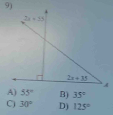 55° B) 35°
C) 30° D) 125°