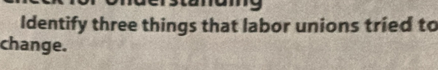 my 
Identify three things that labor unions tried to 
change.