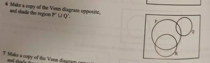 Make a copy of the Venn diagram opposite, P'∪ Q'. 
and shade the region 
7 Make a copy of the Venn diagram o 
and shade