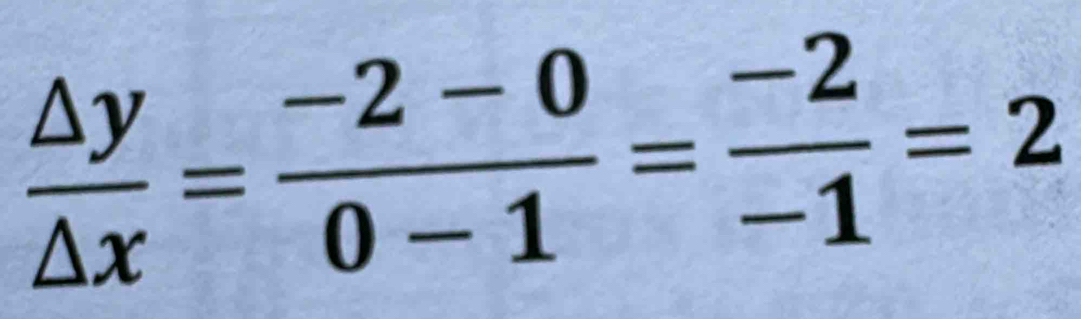  △ y/△ x = (-2-0)/0-1 = (-2)/-1 =2