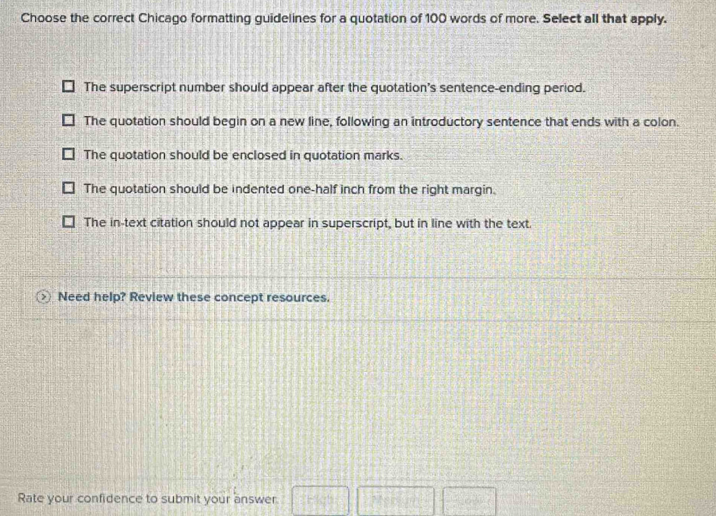 Solved: Choose the correct Chicago formatting guidelines for a ...