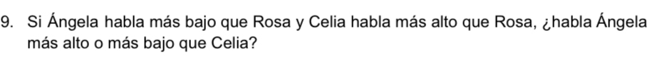 Solved: Si Ángela habla más bajo que Rosa y Celia habla más alto que ...