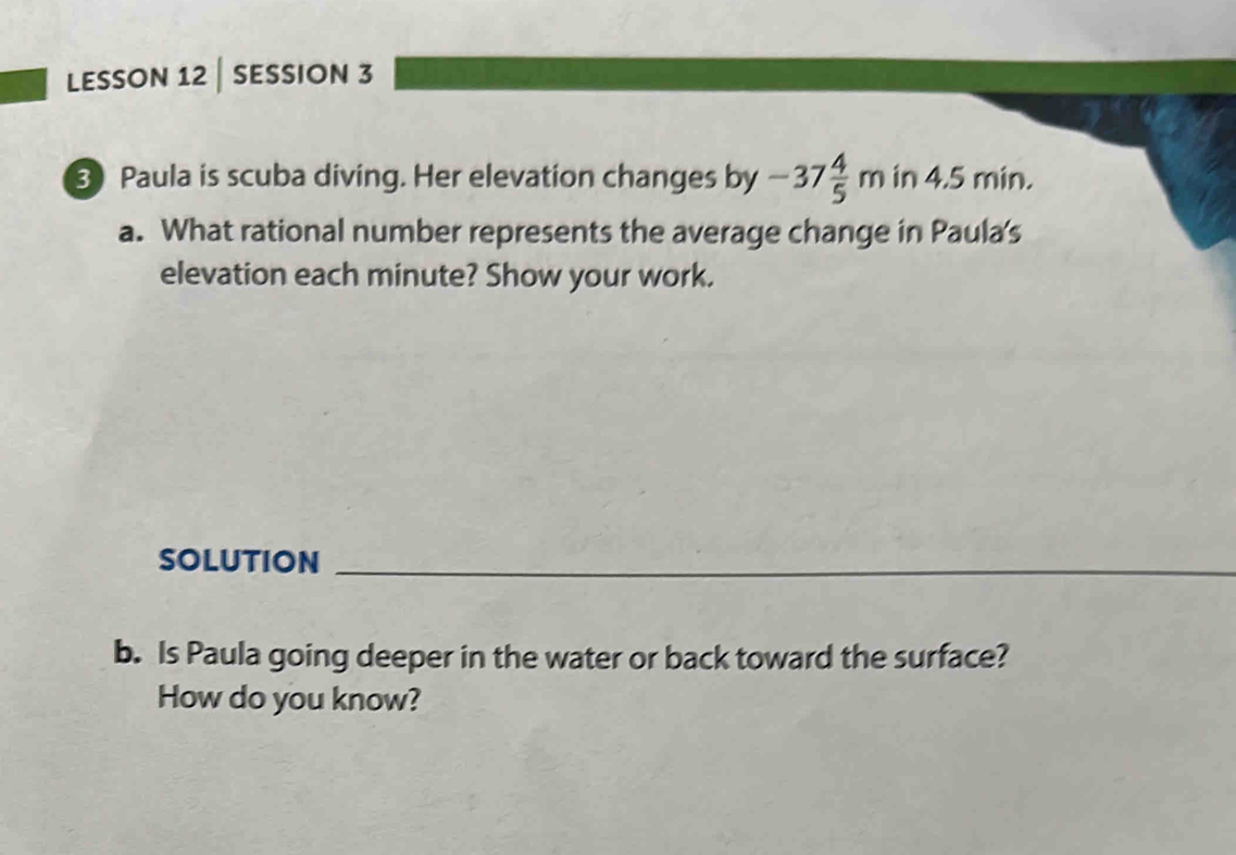 Solved: LESSON 12 | SESSION 3 3 Paula is scuba diving. Her elevation ...