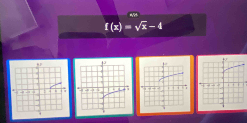 11/25
f(x)=sqrt(x)-4