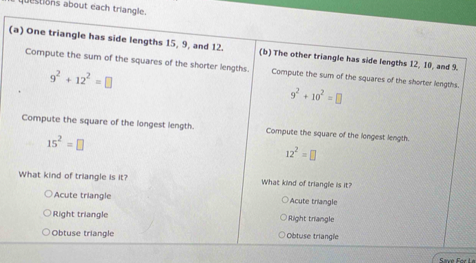 bestions about each triangle.
(
Save For La