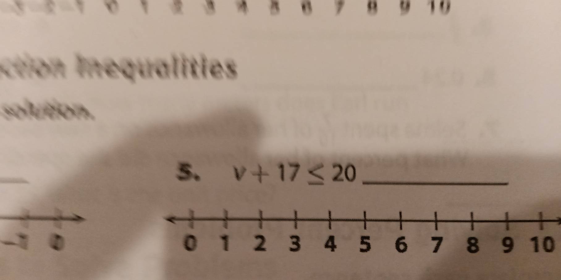 ct inequalities 
solution. 
5. v+17≤ 20 _ 
10