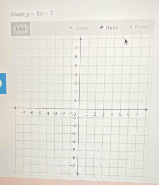 Graph y=6x-7. 
Line Undo Redo x Reset 
^