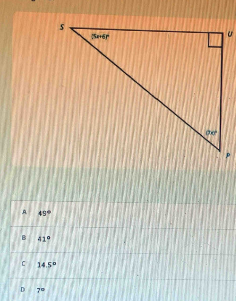 A 49°
B 41°
C 14.5°
D 7°