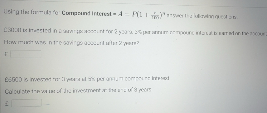 Solved: Using the formula for Compound Interest =A=P(1+ r/100 )^n ...