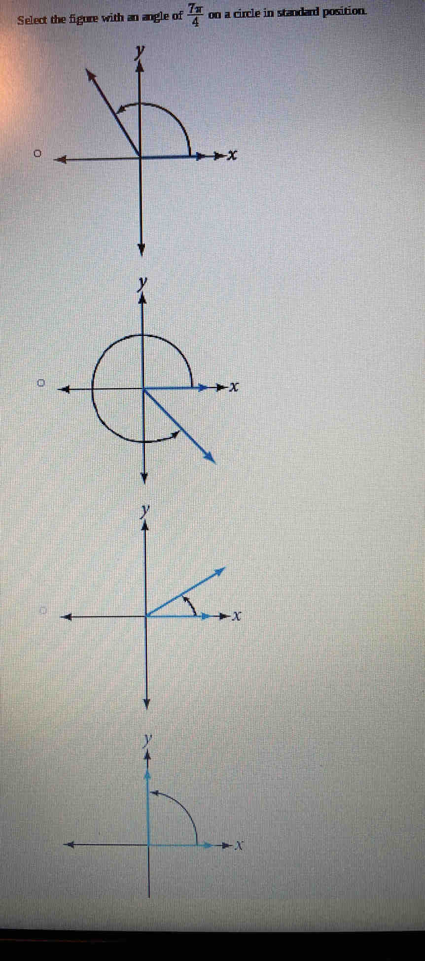 Select the figure with an angle of  7π /4  on a circle in standard position.