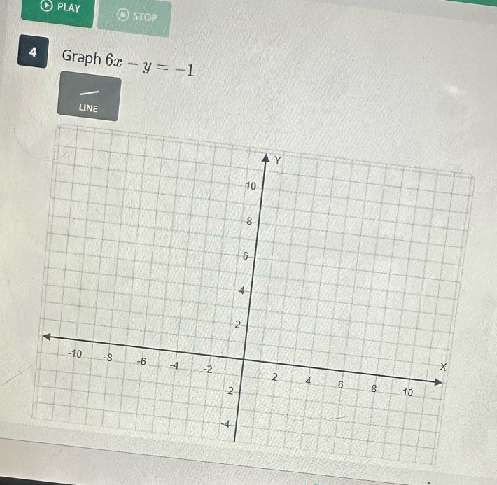 PLAY STOP 
4 Graph 6x-y=-1
LINE