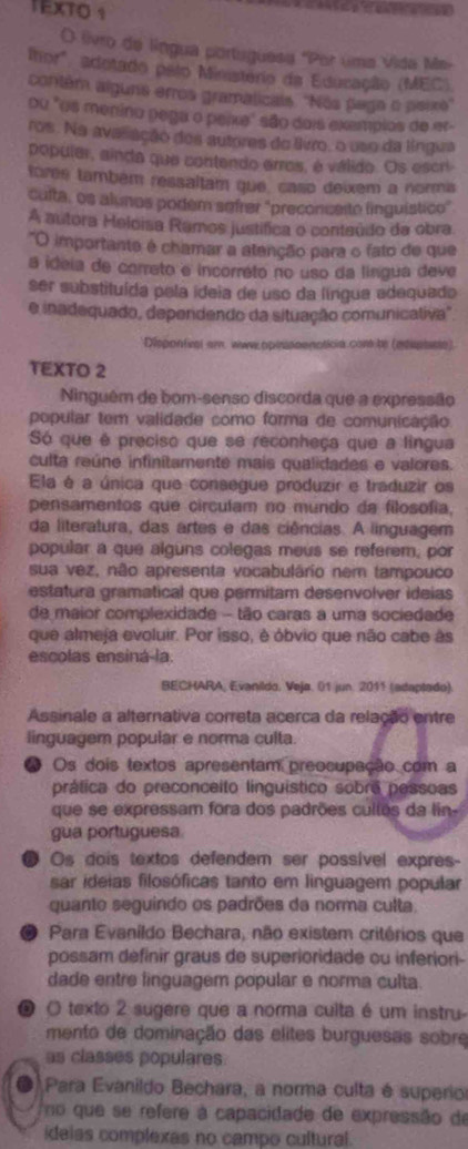 Resolvido:TEXTO 1 O livro de língua portuguesa 