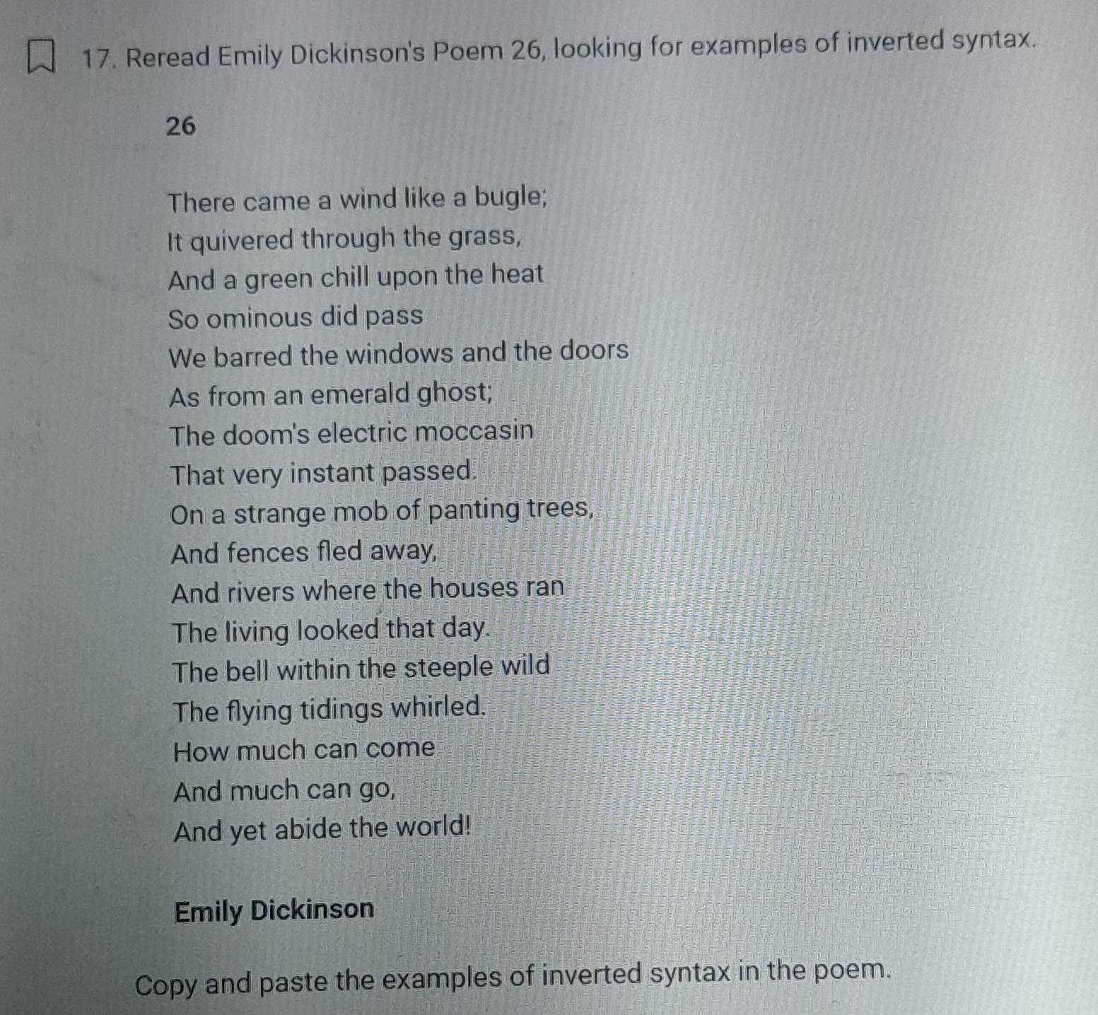 Solved: Reread Emily Dickinson's Poem 26, looking for examples of ...